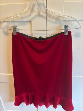 Vintage Comrags Red Velvet Chiffon Skirt with Ruffle Hem